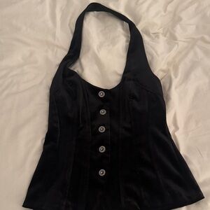 Zara velvet Black Halter Button-Front Women's Top